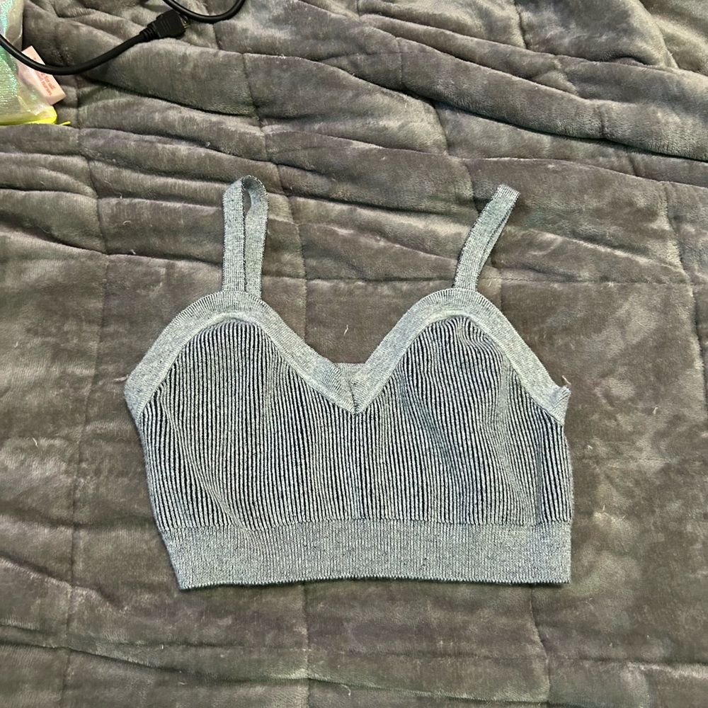 Chic Gray Ribbed Bralette